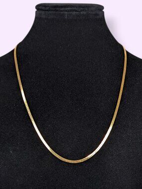 Vintage Gold Tone Herringbone Chain Necklace